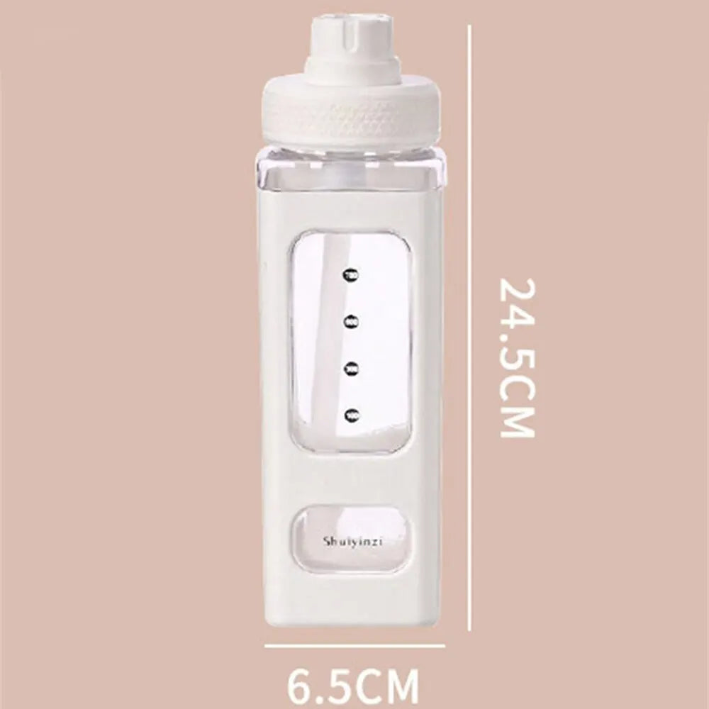 Kawaii Water Bottle with Straw: 3D Cute Bear Sticker, BPA-Free Plastic Square Sippy Cup - Portable 700ml Drinkware