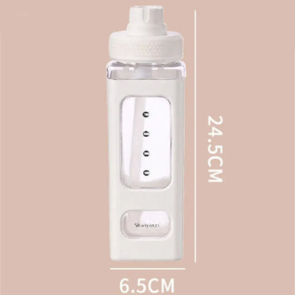 Kawaii Water Bottle with Straw: 3D Cute Bear Sticker, BPA-Free Plastic Square Sippy Cup - Portable 700ml Drinkware
