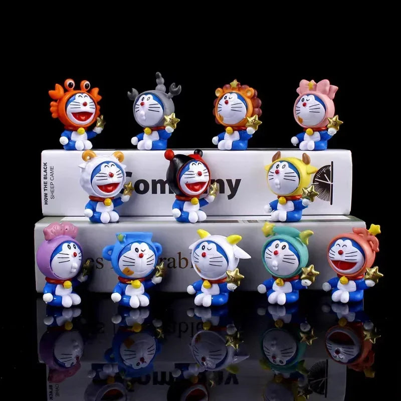12PCS Doraemon Zodiac Anime Action Figure Set – Cute Kawaii PVC Collectible Cartoon Toy Models for Kids Gifts