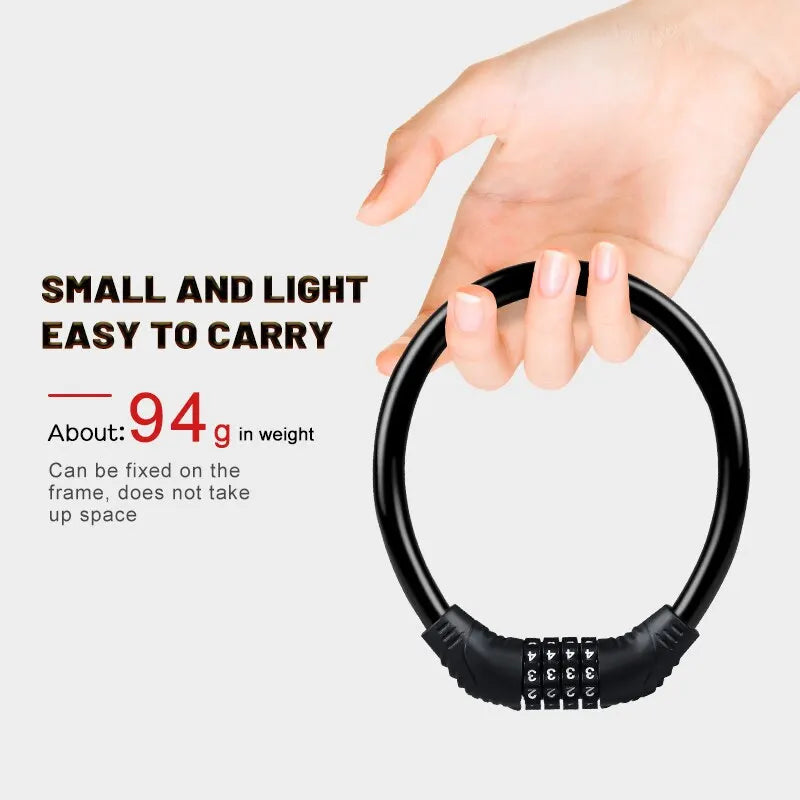 Mountain Bike Portable Security Bike Lock - 4-Digit Code Lock for Bicycle, Motorcycle, Scooter