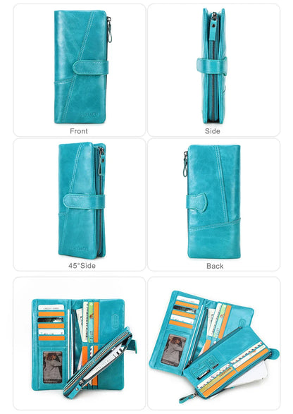 CONTACT'S Genuine Leather Men’s Long Wallet – Phone Bag with Zipper Coin Pocket, Clutch Purse & Small Wallet