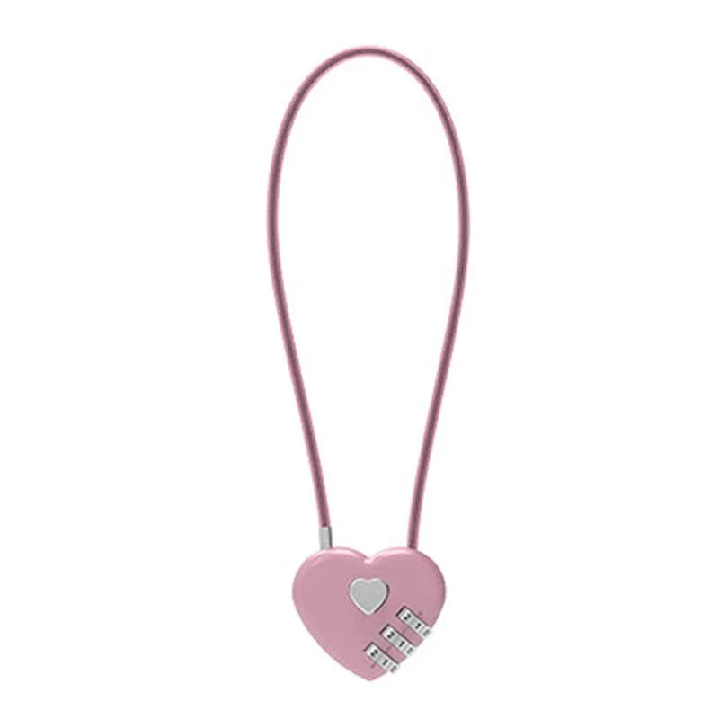 Love-Shaped Heart Code Padlock – Wedding Gift with Password Lock, Long Wire Rope for Trolley Case & Security
