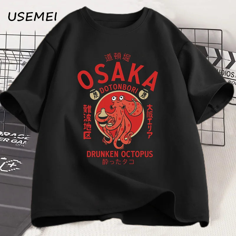 Osaka Dotonbori Drunken Octopus T-Shirt – Japanese Street Food Lover Vintage Cotton Graphic Tee