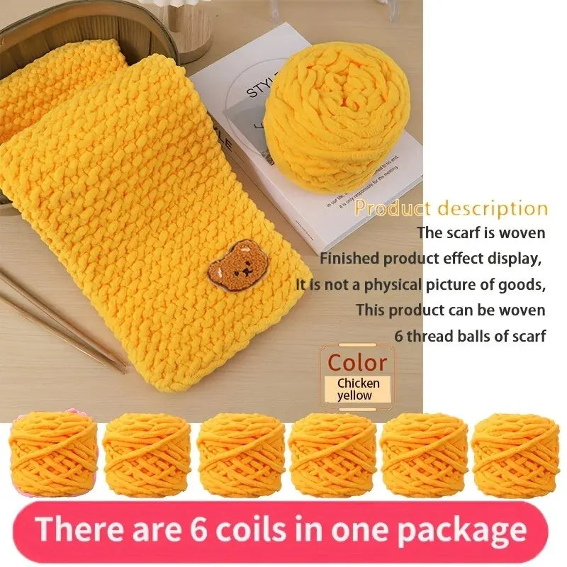 6 Yarn Balls + Teddy Bear DIY Craft Kit – Handmade Thick Woven Scarf Thread Set for Knitting, Jewelry & Creative Gift Making