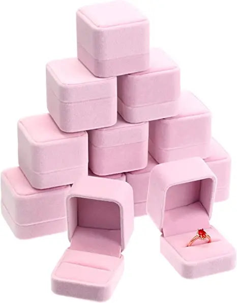 6PCS Red Velvet Heart Ring Boxes – Romantic Jewelry Display & Gift Case for Engagement, Wedding & Wholesale