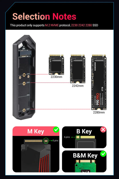 UnionSine M.2 SSD Enclosure – 10Gbps NVMe PCIe SSD Case with UASP Support for M Key Solid State Drives