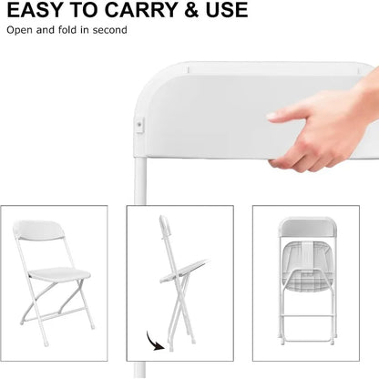 10-Pack White Plastic Folding Chairs – Indoor/Outdoor Portable Seating with Steel Frame for Events & Commercial Use
