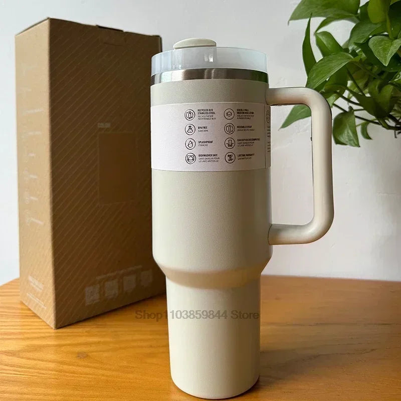 2025 New Stainless Steel Travel Mug with Handle & Straw Lid – 30oz/40oz Vacuum Insulated, Double Wall Thermal Iced Cup
