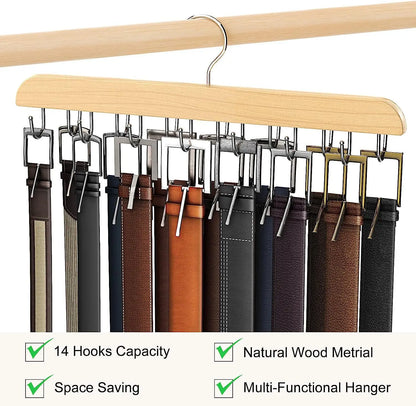 Wooden Belt Rack – Women’s & Men’s Clothes Storage Hanger for Belts, Scarves, Ties, and Wardrobe Organizer