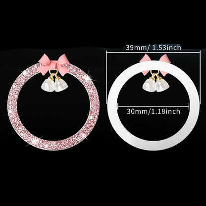 Rhinestone Bow Car Start Button Trim - Sparkling Diamond Decorative Ring Protective Cover for Auto Accessories