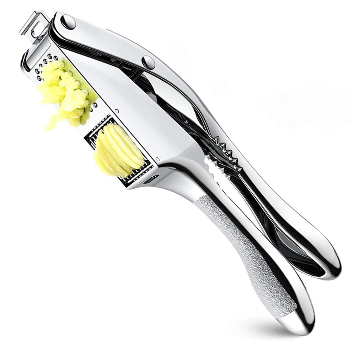 Stainless Steel 2-in-1 Garlic Press and Slicer – Handheld Garlic Crusher Mincer Kitchen Tool
