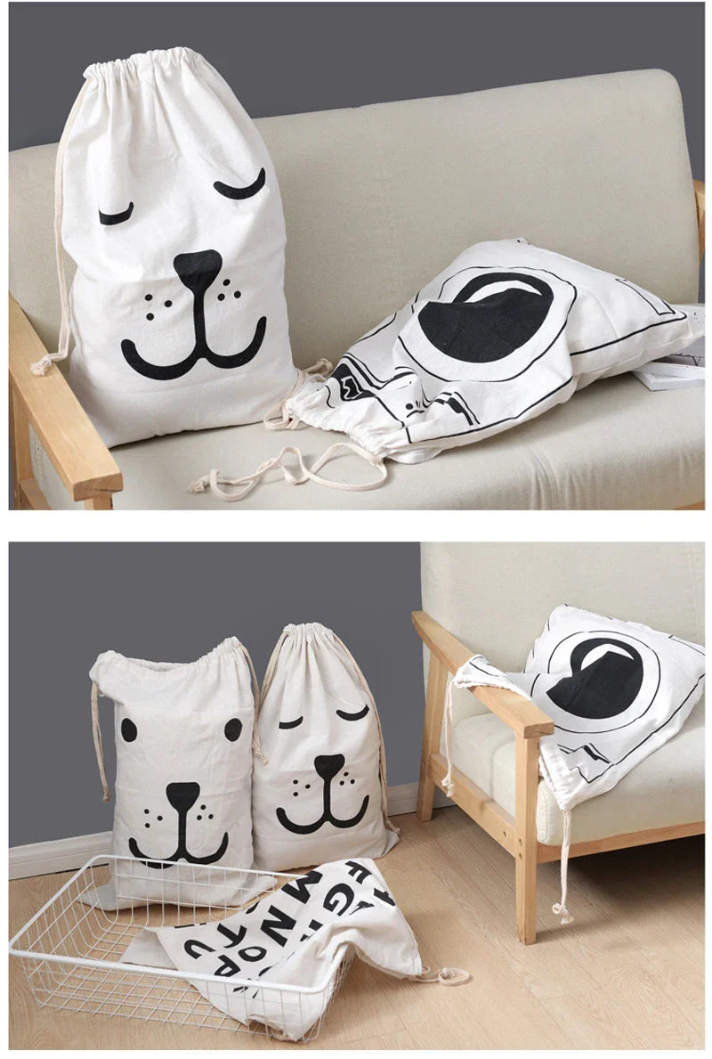 Large Cotton & Linen Laundry Bag — Drawstring Duffle Bag for Clothes & Toy Storage