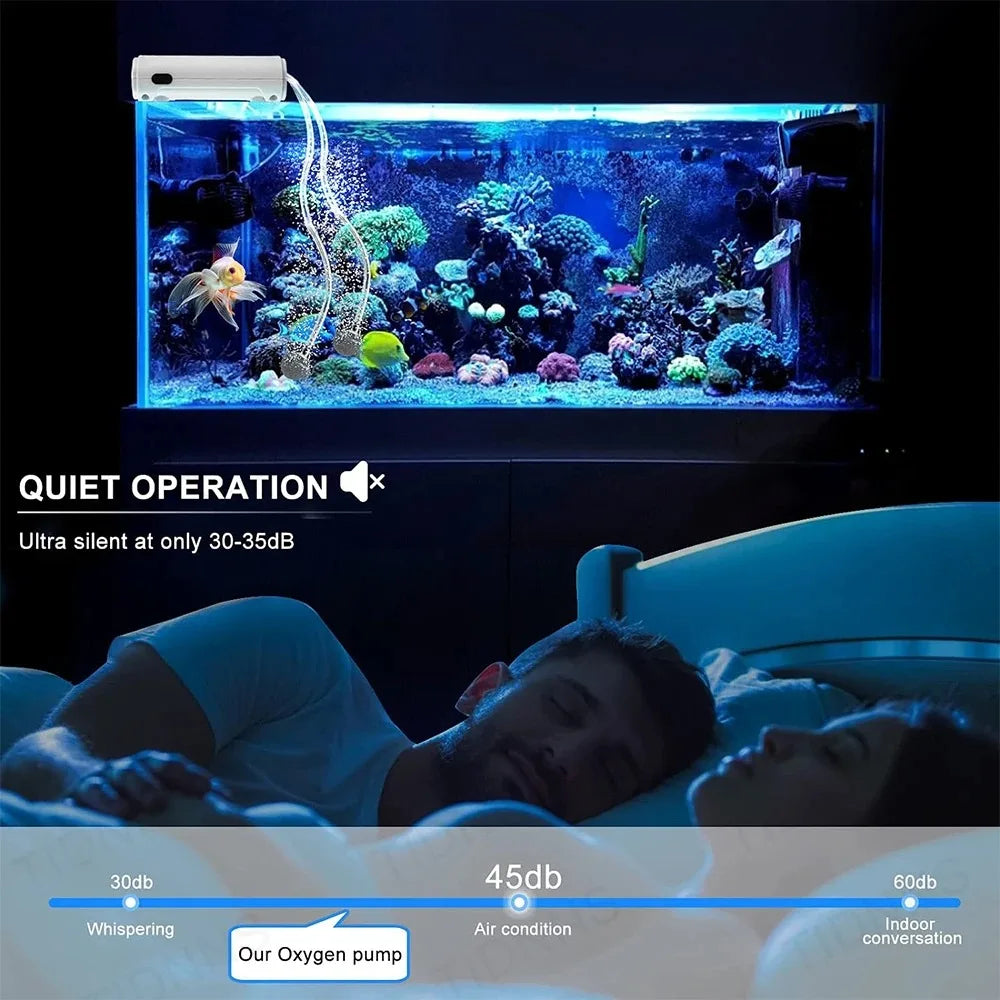Aquarium Fish Tank Oxygen Pump – Dual-Purpose USB Rechargeable Air Pump with 6000mAh Lithium Battery, Portable & Mute