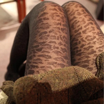 Vintage Gothic Sheer Pantyhose – Sexy Black Leopard Print Transparent Tights for Women