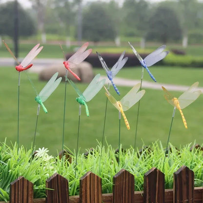 3D Simulated Dragonfly Garden Stakes – Decorative Plastic Flower Pot & Fence Ornaments (10/20PCS)