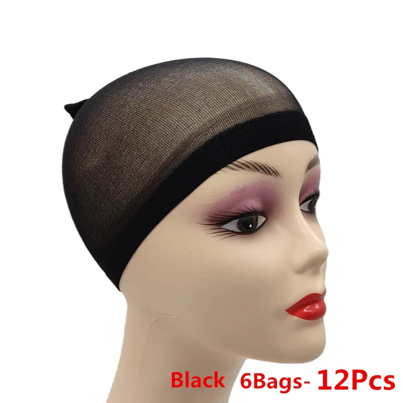 Ventilated Nylon Mesh Wig Cap – Stretchy, Breathable, Extra Thin Stocking Hairnets for Wigs, Available in 1/6/12 Bags