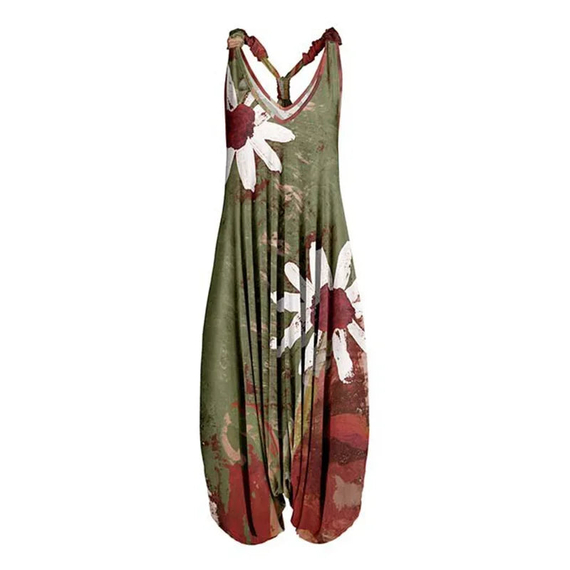 Bohemian Wide Leg Jumpsuit - Vintage Mandala Paisley Print Loose Fit Backless Women Harem Romper