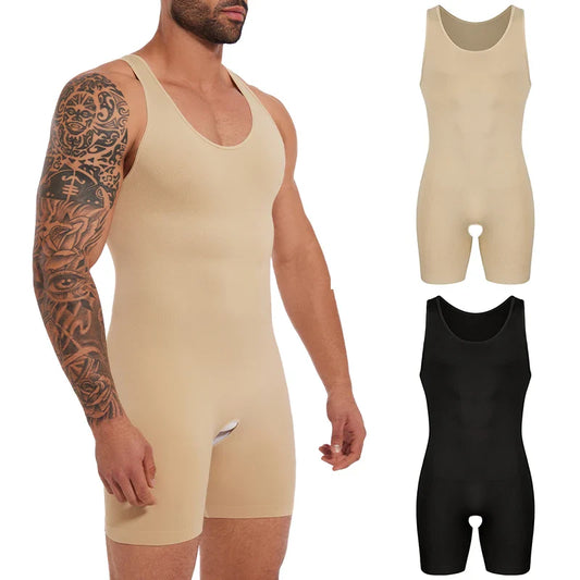 Men’s Sleeveless Bodysuit Shaper — Full Body Compression Undershirt, Tummy Control Slimming Vest Shapewear
