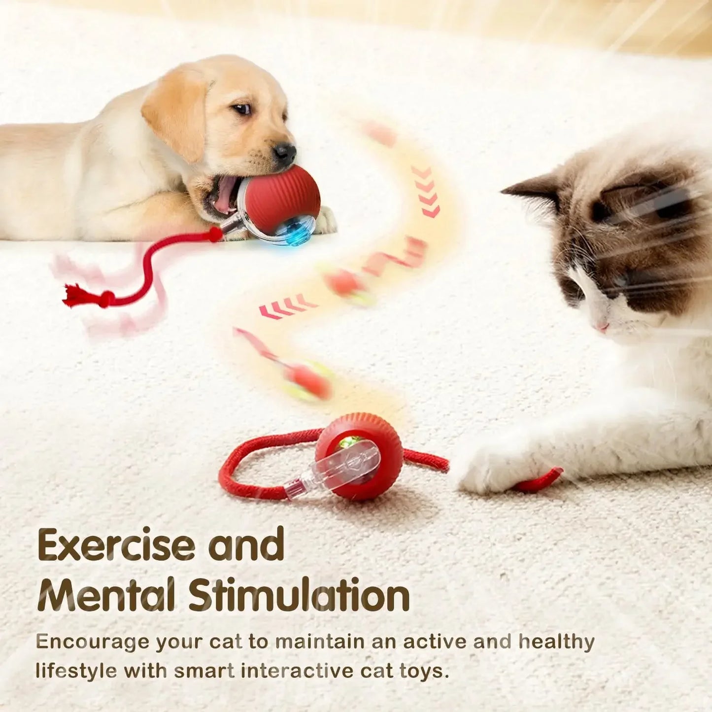 Cat Interactive Ball Toy – Automatic Rolling Ball with Tail, Rechargeable Smart Pet Toy, Intelligent Mouse for Cats