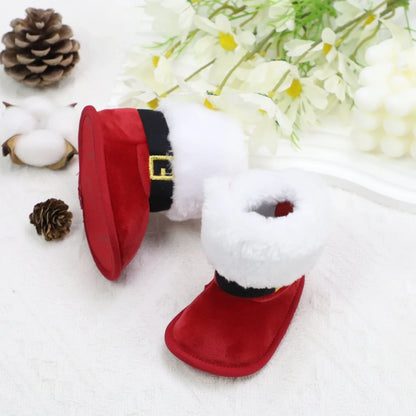 Baby Toddler Christmas Plush Heart Boots – Warm Non-Slip Winter Festival Party Shoes