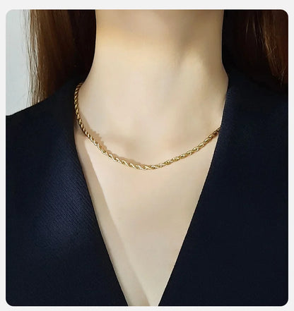 Vnox Dainty Gold Color Rope Chain Necklace – Chic Twisted Collar for Men & Women, Waterproof Stainless Steel, 2-5mm Width