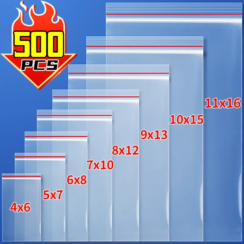 500/100pcs Self-Seal Transparent Plastic Bags – Storage Pouches for Jewelry, Food, Pills, Wholesale