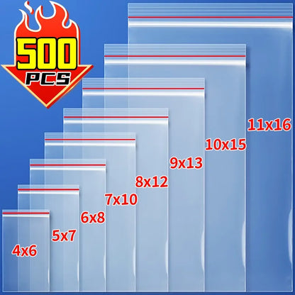 500/100pcs Self-Seal Transparent Plastic Bags – Storage Pouches for Jewelry, Food, Pills, Wholesale