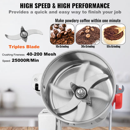 SucceBuy 150-2500g Electric Grain Mill Grinder – Commercial Spice & Herb Grinder for Coffee, Corn & Cereals