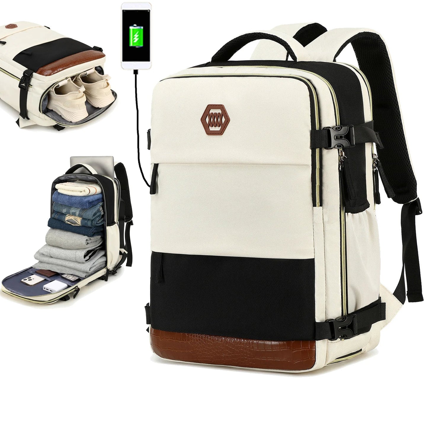 Travel Backpack with 15.6-Inch Laptop Compartment - Waterproof Design and Shoe Storage, Unisex Backpack