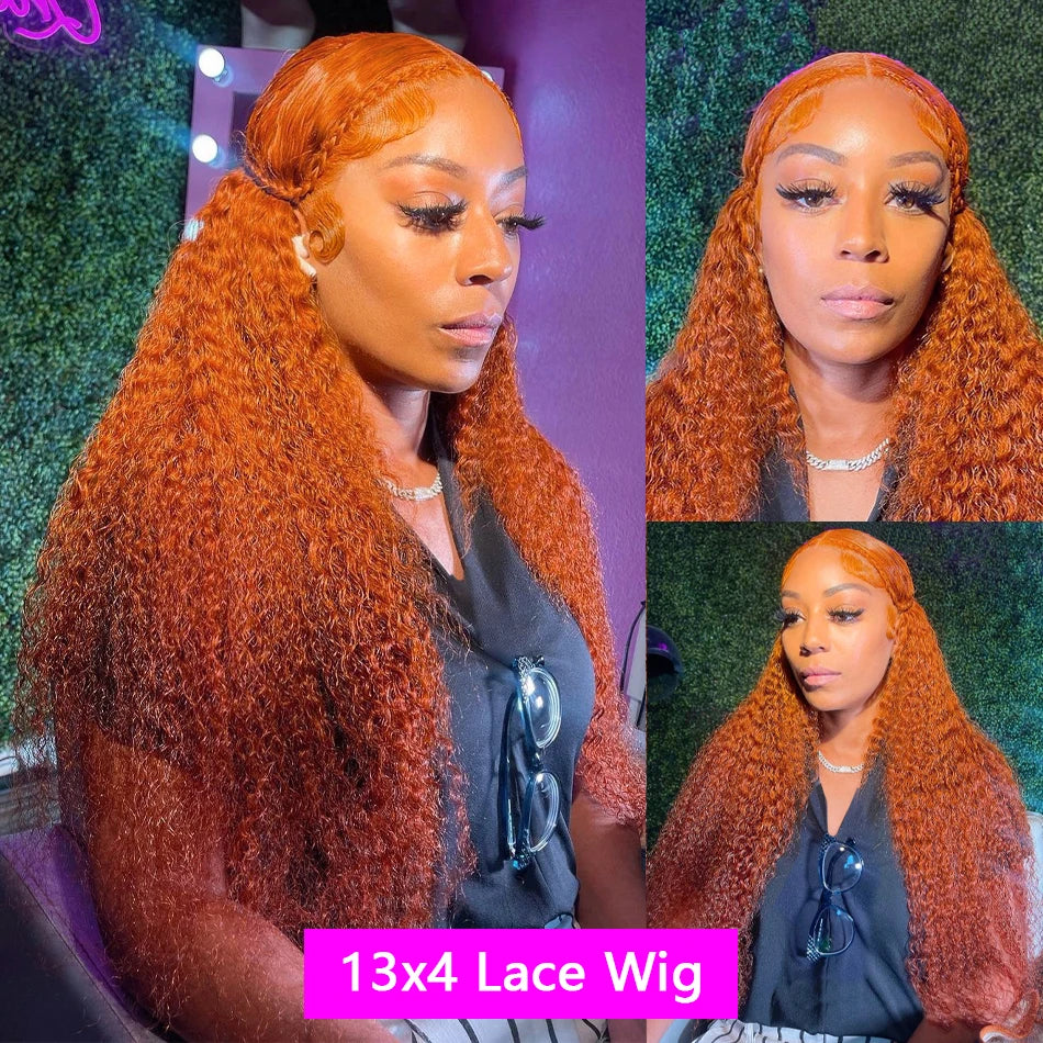 Wiggogo Orange Ginger Lace Front Wig – 30 Inch Curly Deep Wave Human Hair, 13x4/13x6 HD Lace Frontal Wig