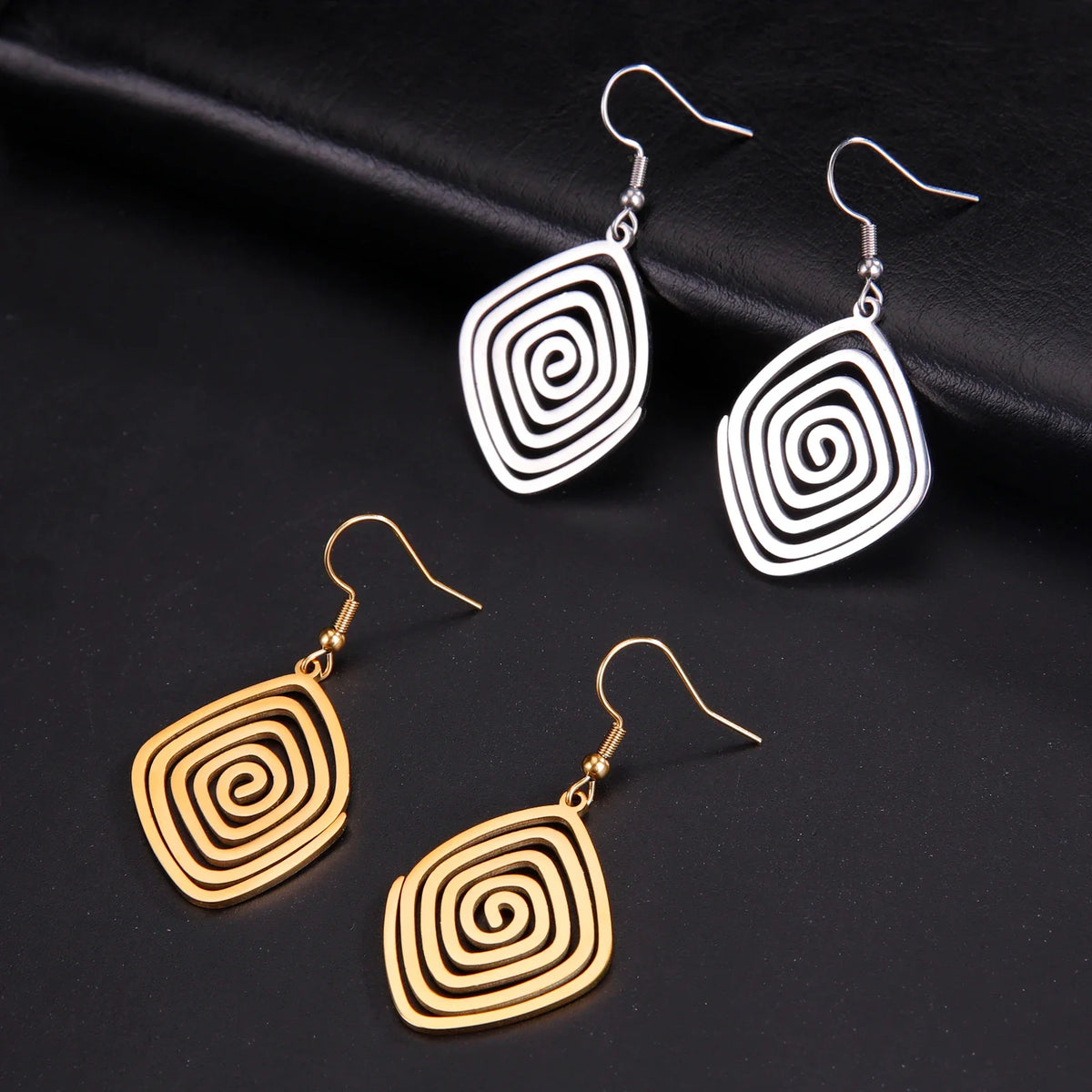 Skyrim Irregular Spiral Swirl Drop Earrings – Gold Stainless Steel Geometric Earrings for Women Trend Jewelry Gift