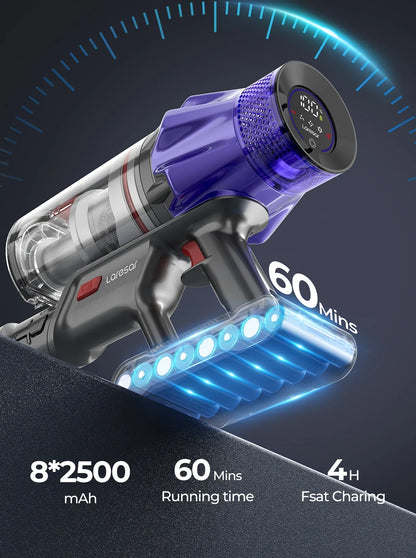 Laresar V7 500W Cordless Handheld Vacuum Cleaner – 50000Pa Suction Power, 60 Min Runtime, Smart Home Dust Cup Cleaner