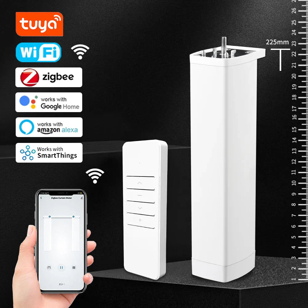 Smart Tuya WiFi/ZigBee Electric Curtain Shutter Motor – 22.5CM, RF Remote, App Control, Alexa, Google Assistant & SmartThings Compatible