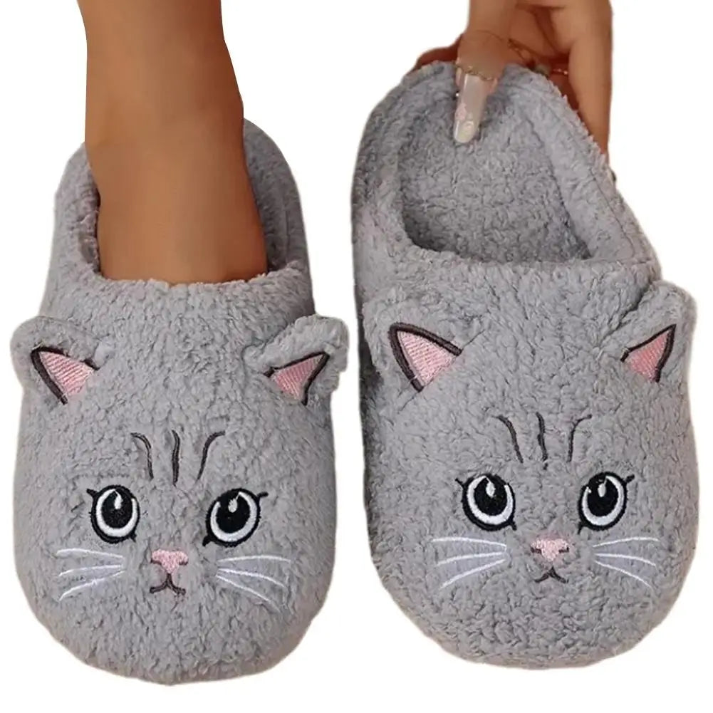 Women’s Cartoon Cat Plush Slippers - Cozy Winter Indoor House Shoes with Soft Non-Slip Warm Sole