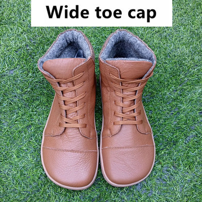 Barefoot Genuine Leather Boots with Wool Lining – Zero Drop, Wide Toe Box for Men & Women