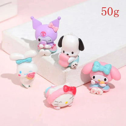 5Pcs Sanrio Anime Figures – Kuromi, Pochacco, Cinnamoroll & Melody Dolls for Desktop Display & Car Ornaments