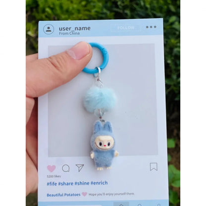 Labubu Mini Flocking Doll Keychain – Standing & Sitting Car, Bag, Phone, Backpack Charm Gift