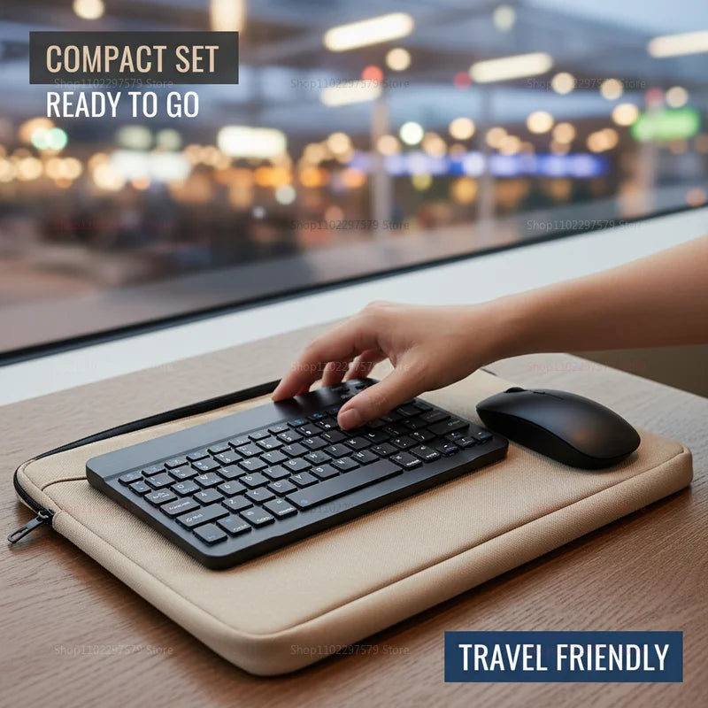 Mini Wireless Bluetooth Keyboard & Mouse Combo – Slim Portable Travel Set for iPad, iPhone, Android Tablets & Phones