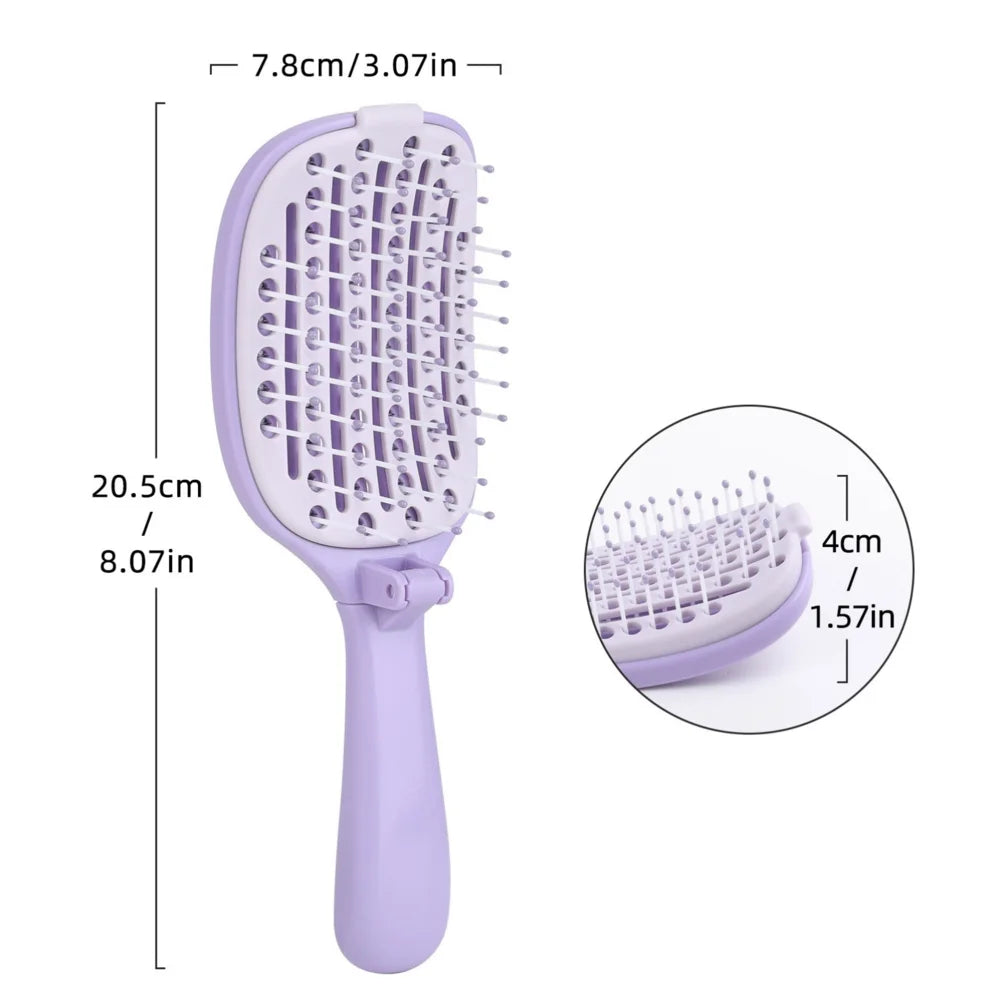 Self Cleaning Foldable Hair Brush with Anti-Static Massage Comb for Women and Home Salon Use