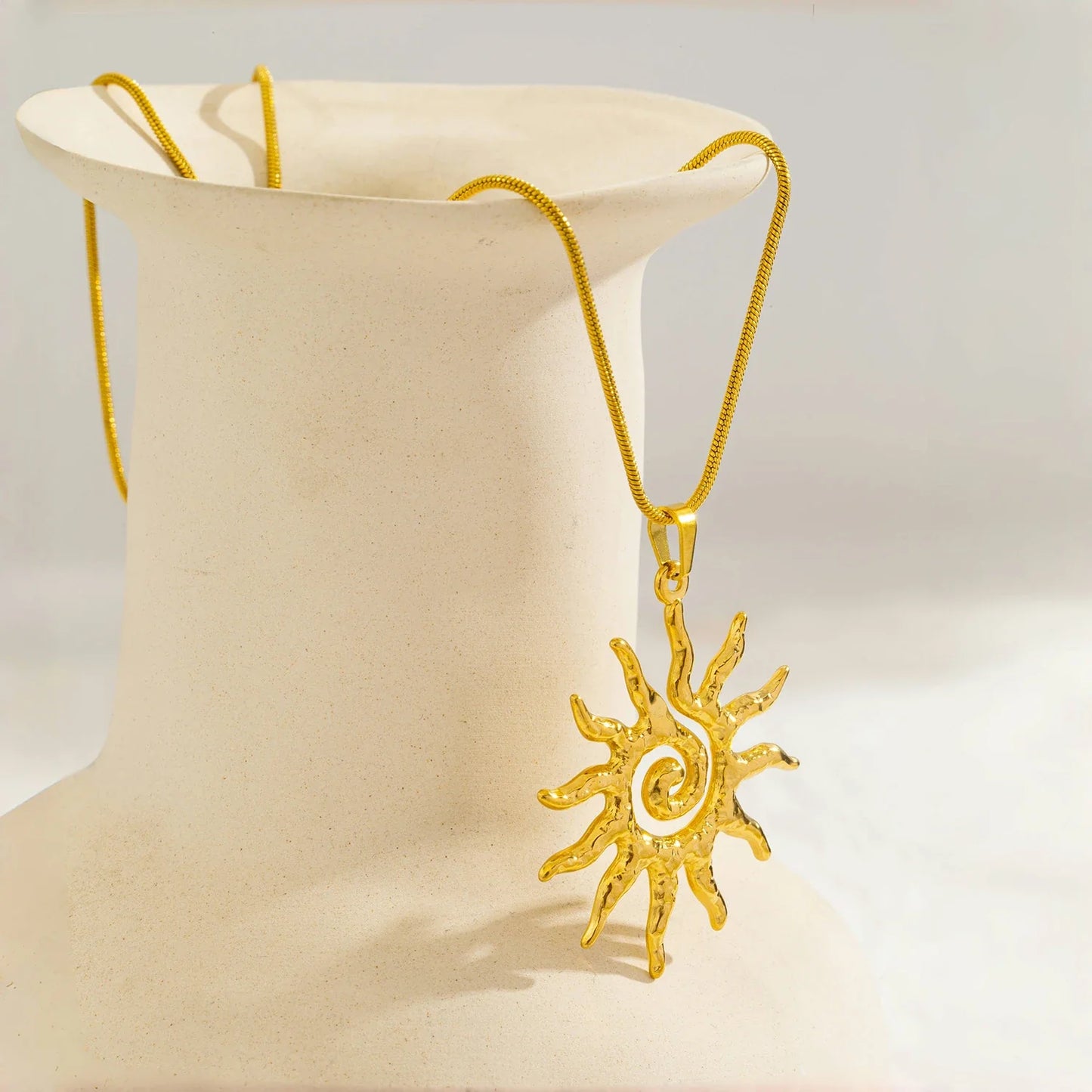 Spiral Sun Pendant Necklace for Women – 18K Gold Plated Hypoallergenic Stainless Steel Boho Daily Wear Jewelry Gift