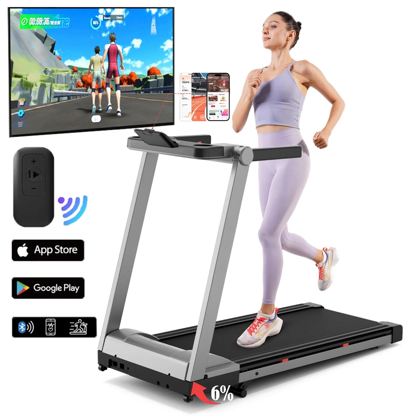 3.5HP Foldable Incline Home Treadmill – Walking Pad with Handlebar, 350LBS Capacity, Touch Screen & Smart App Data Monitoring