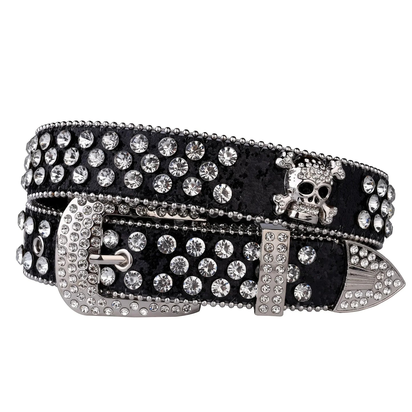 Rhinestone Skull Western Cowgirl Belt for Women & Girls – Studded PU Leather Country Style