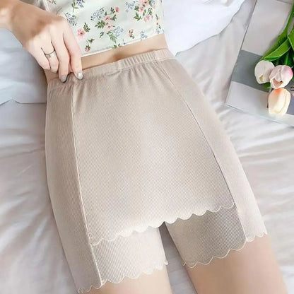 Women's Ice Silk Safety Shorts - High Waist Double Layer Seamless Slim Fit Under Skirt Pants - Summer Underwear Panty