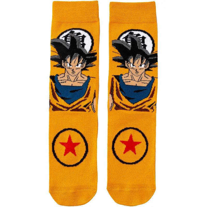 Men’s Dragon Ball Anime Mid Tube Socks - Bandai Cartoon Character Cotton Crew Socks