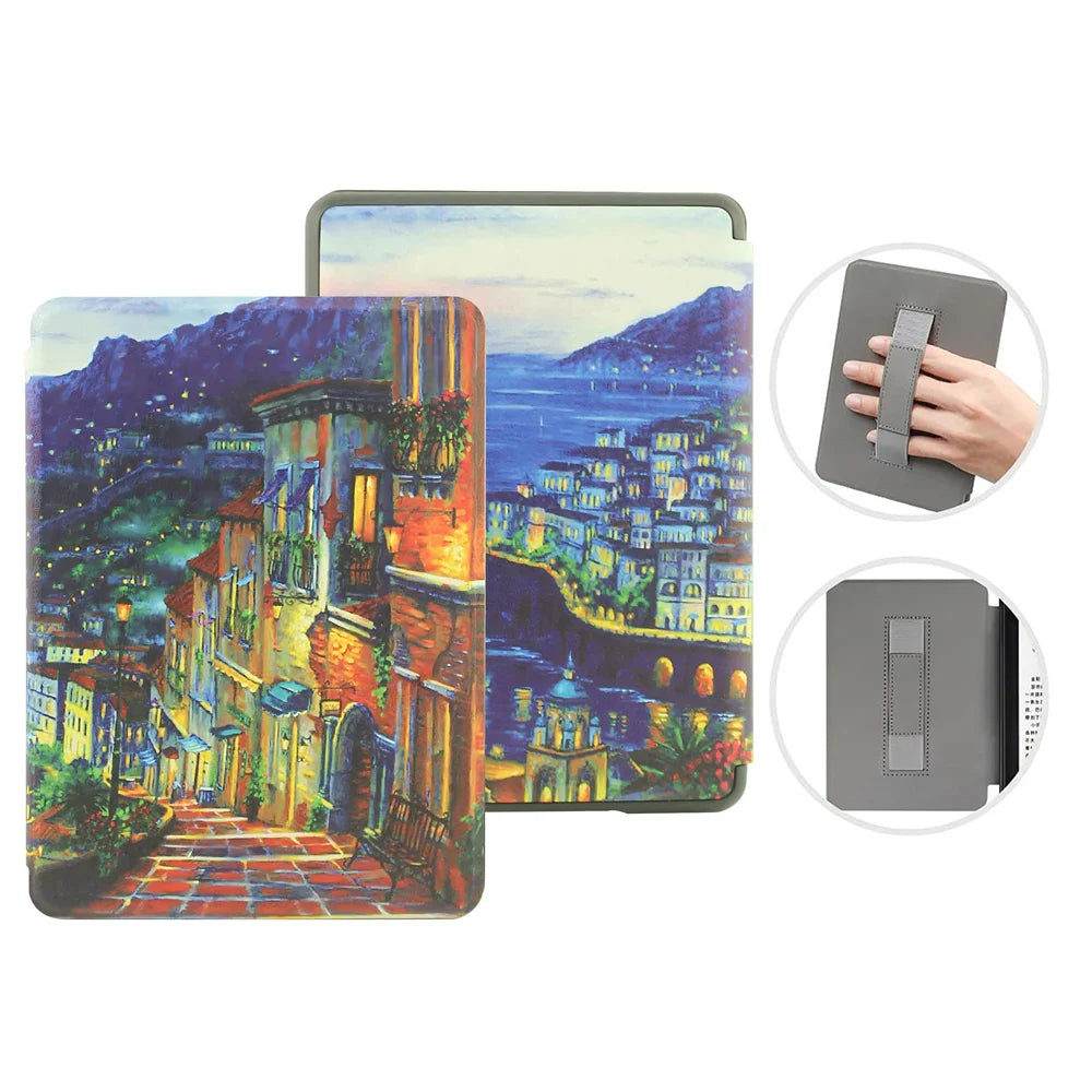 6" Kindle 11th Generation 2024 Case | PU Leather Ebook Cover with Hand Strap & Auto Wake Sleep