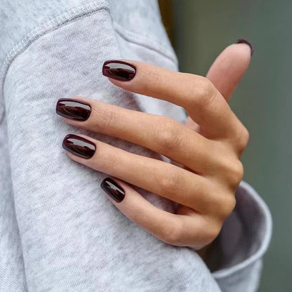 Solid Color Press-On False Nails Set – Square Shape Wearable Nail Art Tips with Glue, Fashion Manicure Accessories (Wholesale)