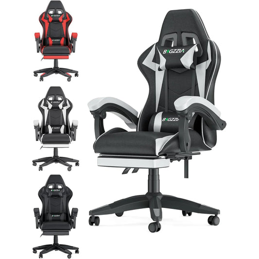 Gaming Chair with Footrest – Ergonomic Gamer Chair with Lumbar Cushion, Headrest, and Height Adjustable for Computer