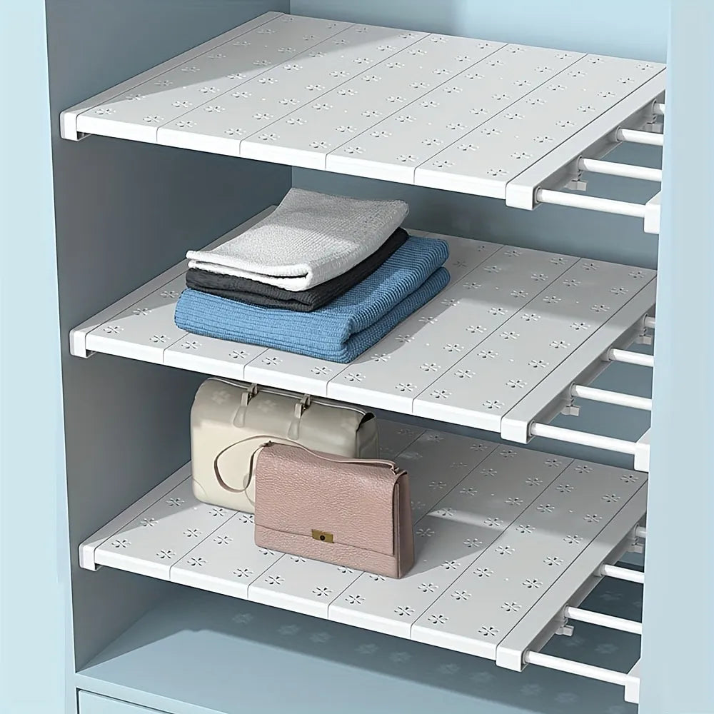 White Expandable Divider Punch-Free | Retractable Layers Board for Wardrobe, Kitchen, and Bathroom Shelf | Dormitory Storage Dividers