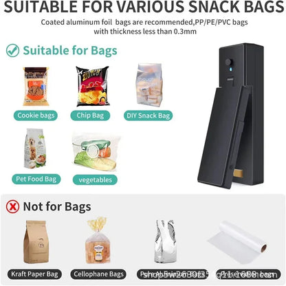 Mini USB Rechargeable Heat Sealer – Portable Food & Snack Bag Sealing Machine with Storage Clip for Kitchen Use