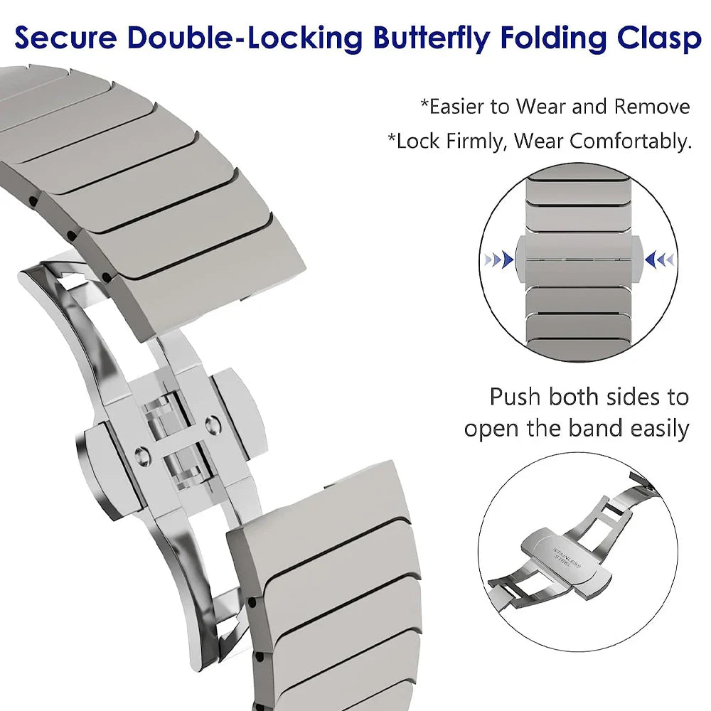 Ultra 3/2 Titanium & Stainless Steel Luxury Bracelet for Apple Watch — Fits Ultra 49/45/44/42mm & Series 11/10/9/46/41mm